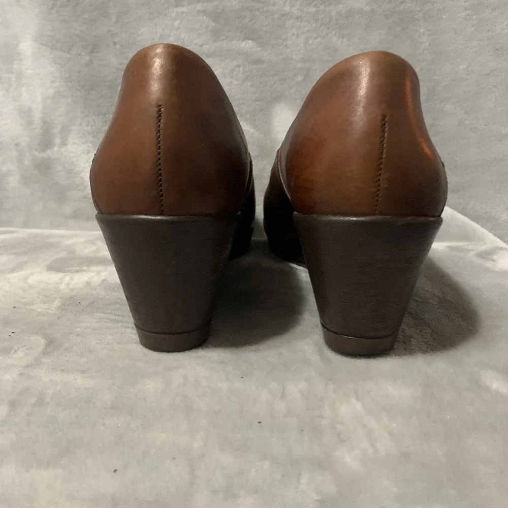Dansko Women's Rosaline Brown Leather Slip-On Wedge Shoes Comfort Heels‎ Classic